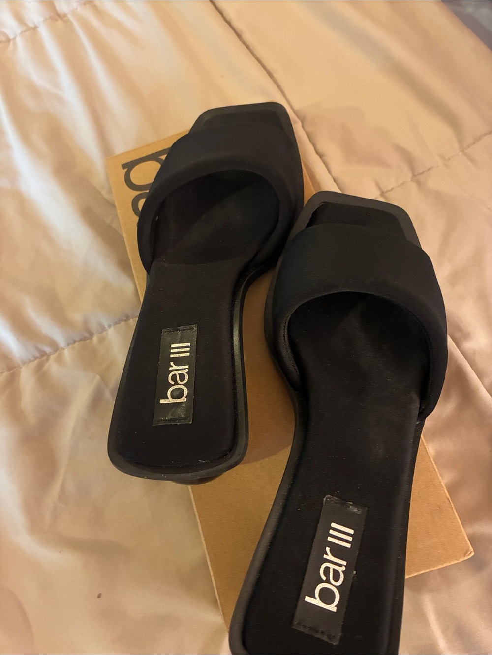 Bar III Black Square-Front Slide Mules